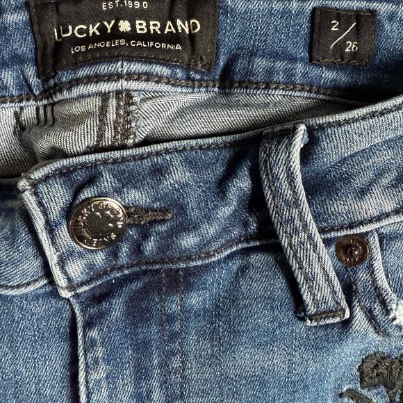 Lucky Brand Crop Jeans Women’s 2 Blue Denim Floral Embroidery Boho 27 Inseam - Picture 8 of 10